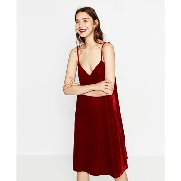 zara red slip dress